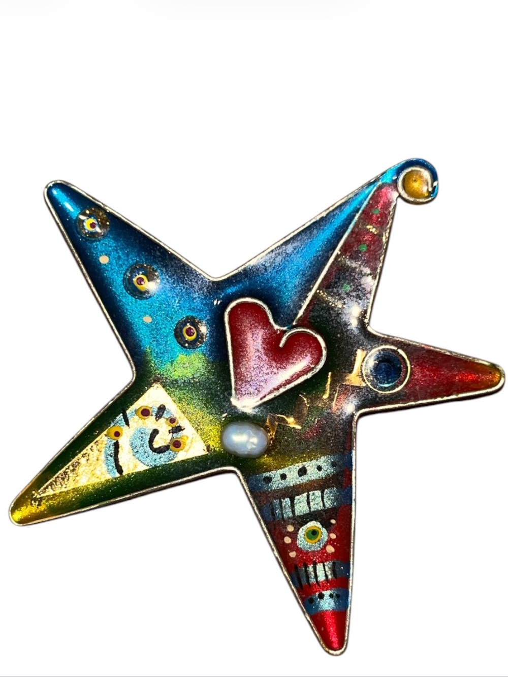 Vintage Yossi Steinberg "Angel Star" Enamel & Pearl Brooch Pin